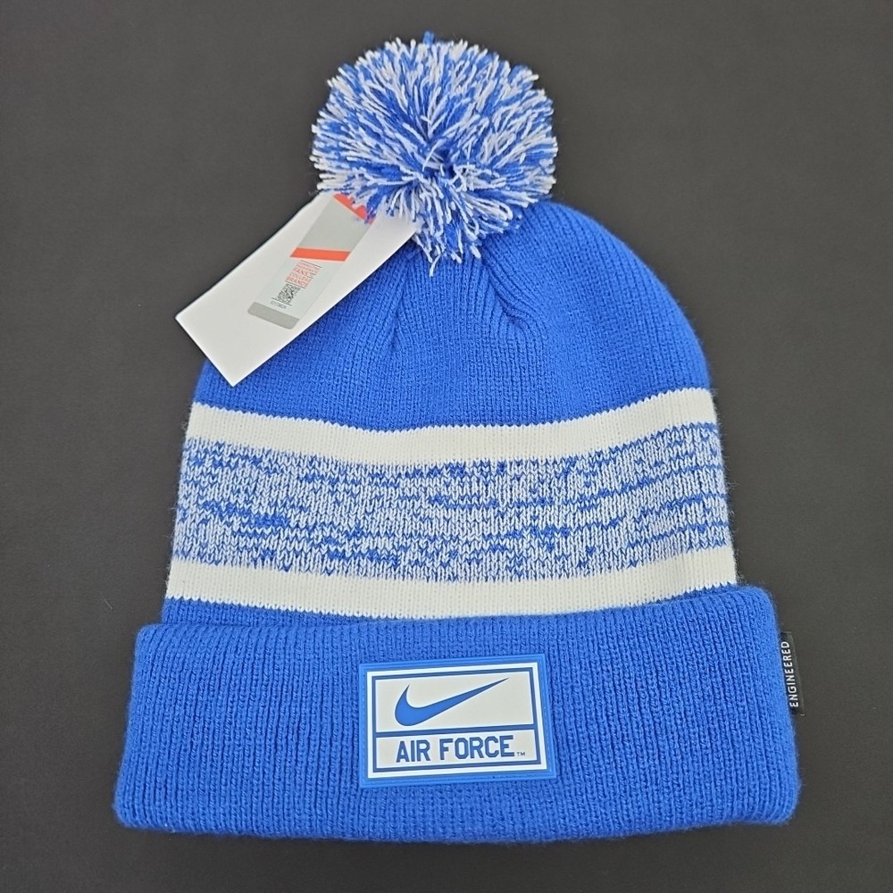 Air Force Nike NCAA Sideline Peak Cuffed Knit Beanie Hat Cap with Pom New